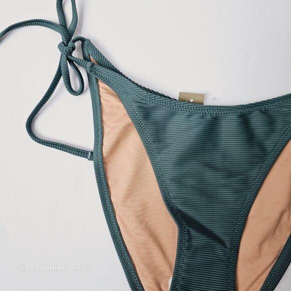 J.Crew Women's Green Ribbed Curved Waist Cheeky String Bikini Bottoms Size Small - Picture 3 of 10